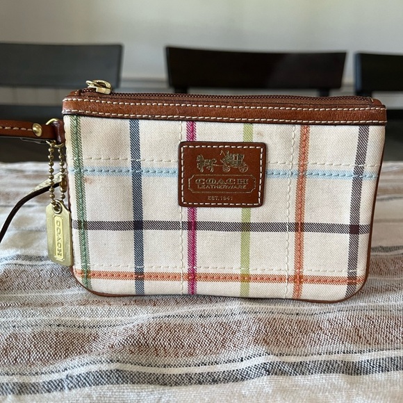 COACH Tattersall Signature Bleecker Plaid Canvas Leather Wristlet Wallet - Picture 2 of 5